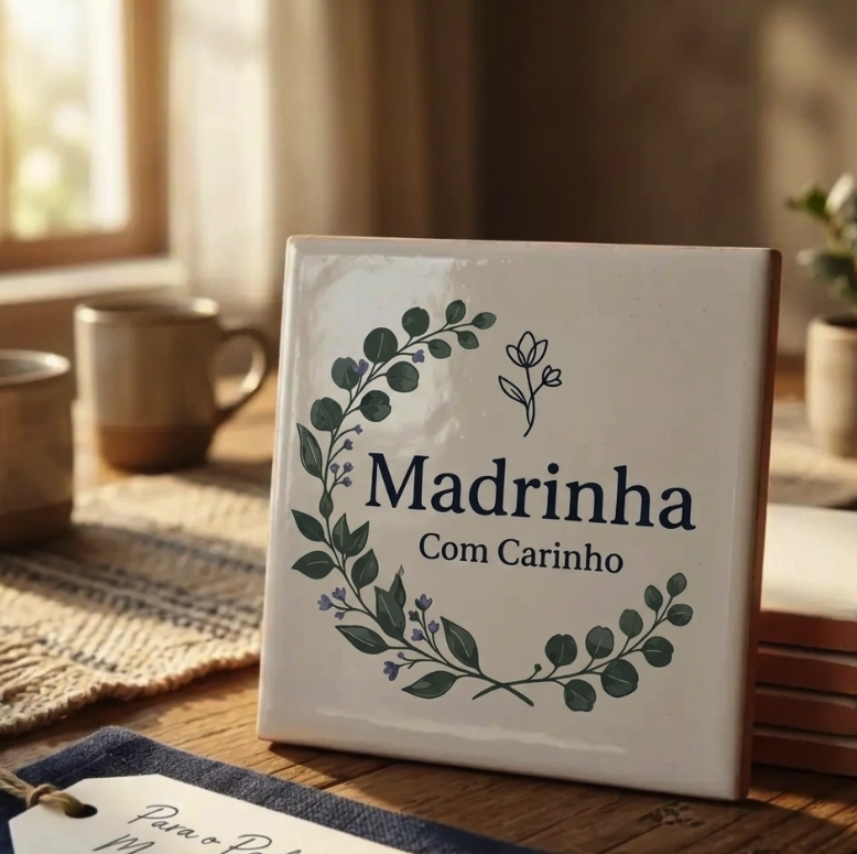 Azulejo Decorativo "Madrinha com Carinho" – Edição Eucalipto & Lavanda