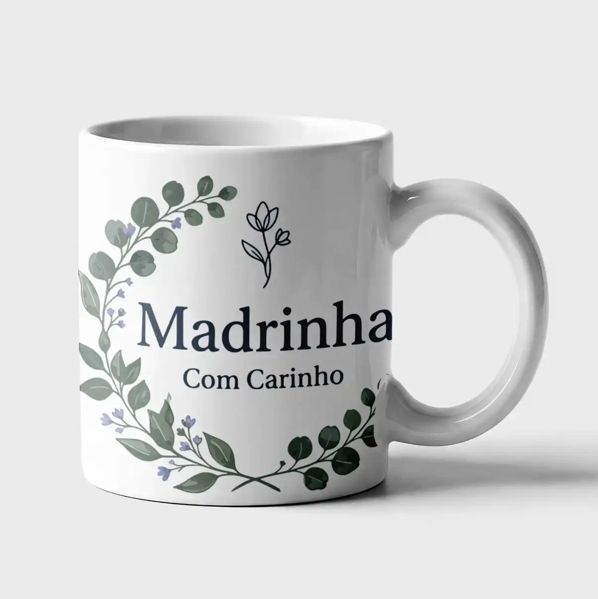 Caneca de Cerâmica "Madrinha com Carinho" – Edição Botânica Elegante