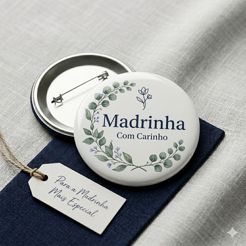 Crachá Personalizado "Madrinha com Carinho" – Edição Botânica